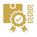 Package with ribbon and checkmarks
